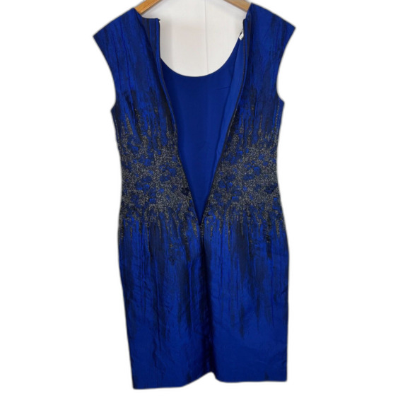 Kay Unger Royal Blue Silk Midi Dress Embellished Waist Boardroom Office Wedding‎ - Picture 3 of 8